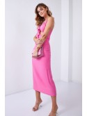 Summer dress with a tied neckline, dark pink 110525 - Online store - Boutique